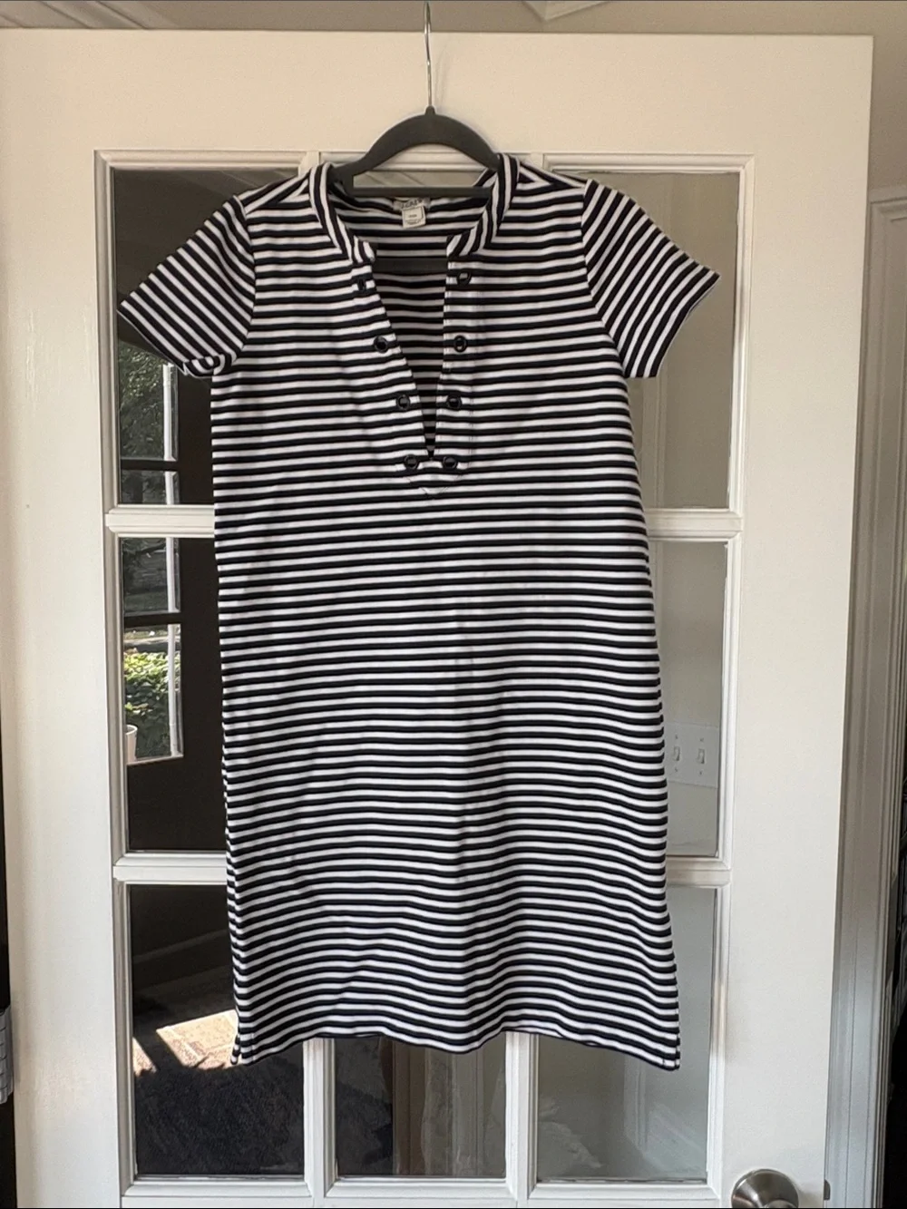 J. Crew Navy and White Striped Short-Sleeve Midi Dress